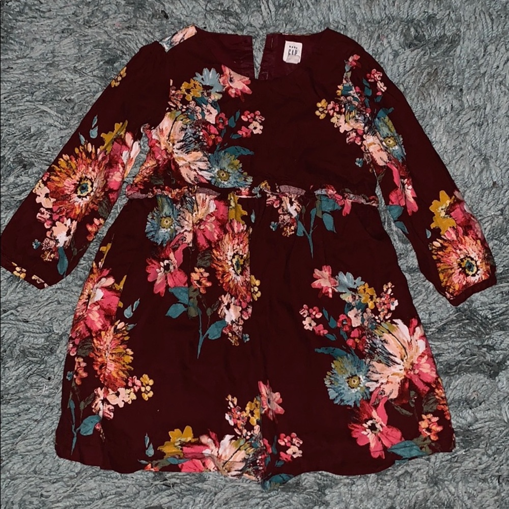 Toddler Girls Burgundy Floral Gap Dress. Size 4.